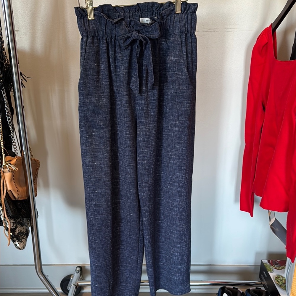 Milly Size Small Chambray Women's Navy Paperbag Waist Pants